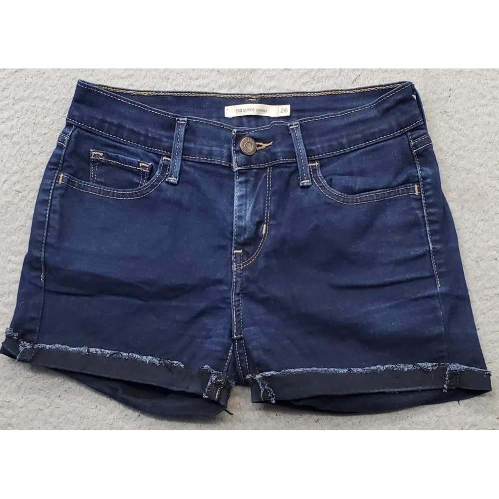 Levi's 710 Super Skinny Shorts Women 26x30 Blue Denim Cuffed Medium Wash Red Tab